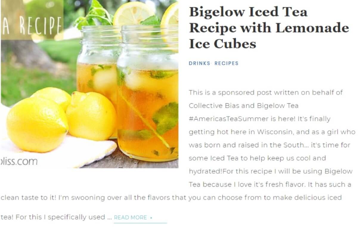 bigelow tea blog recipe influencer marketing cpc strategy