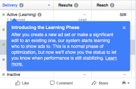 Facebook learning phase