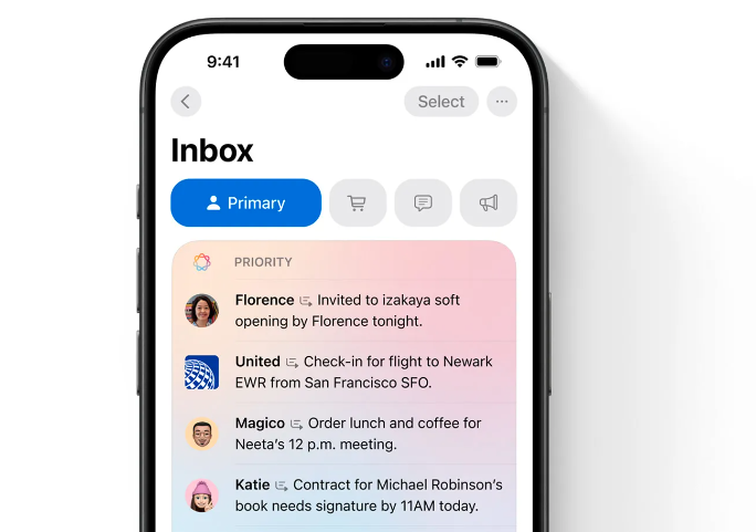 iOS 18 screenshot email example