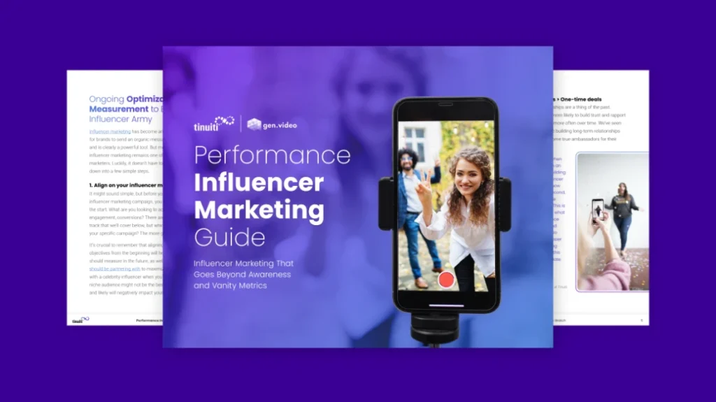 preview of performance influencer marketing guide with title slide and two sample pages