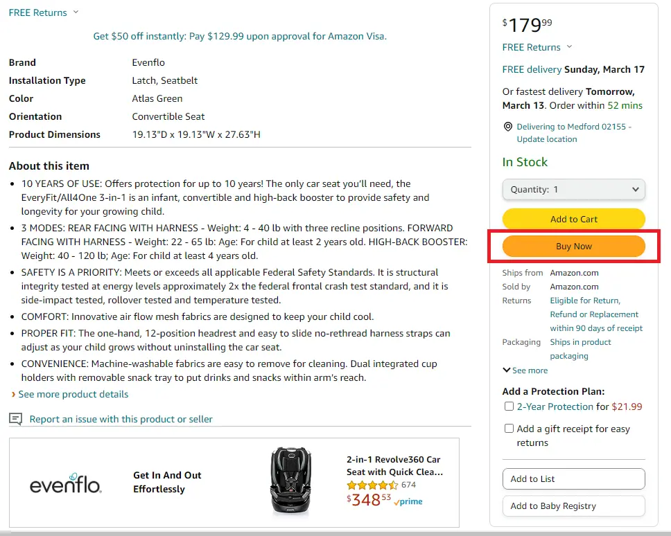 example of amazon buy box indicated with a red square